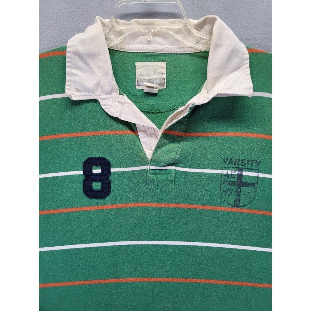 American Eagle Vintage Rugby Green Striped Polo Shirt‎ Mens Size XL